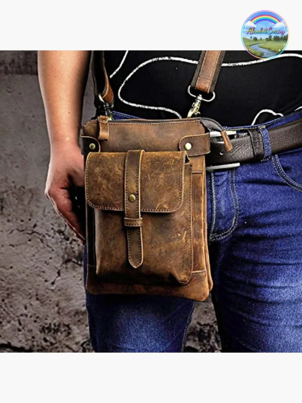 Genuine Leather Messenger Crossbody Waist Fanny Pack Bag